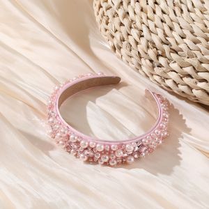 HA783 Pearls and crystals mix headband in baby Pink
