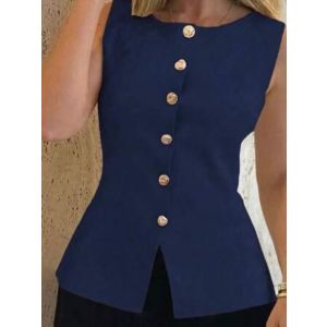Sculptural Peplum Vest with Gold Buttons
