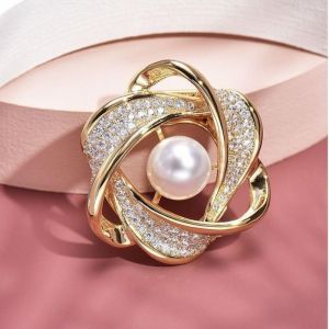 Pearl Scarf Buckle Ring and Brooch Gold Geometric