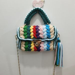 Rainbow Braided Handbag with Tassel Charm