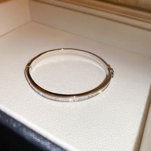 EUR407 Crystals line detailed bangle in Silver