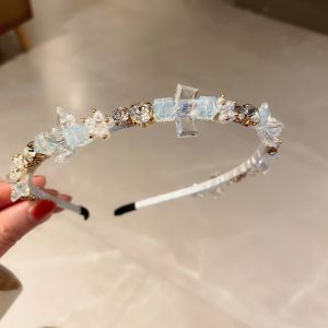 HA761 delicate crystal beads and pearl mix headband in Cream