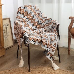 BLK014 Knitted blanket in Cream/Mustard (150*130cm)