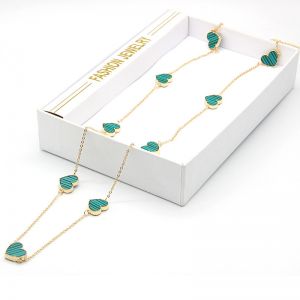 EUR157 long Hearts necklace in Green