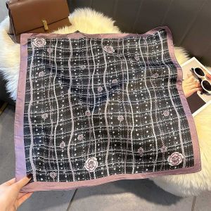 Elegant Black and Pink Plaid Neck Scraf with Floral Accents