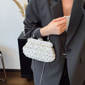 Vintage Style Pearls and Flowers Details Clutch Bag