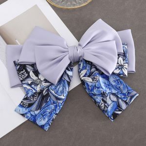 SS67 large two layer floral satin hair bow in Blue