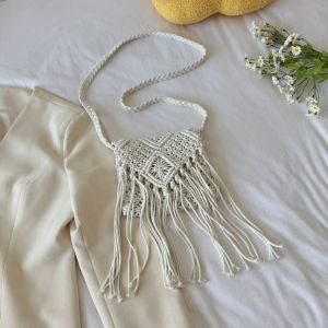 Woven Macrame Fringe Shoulder Bag