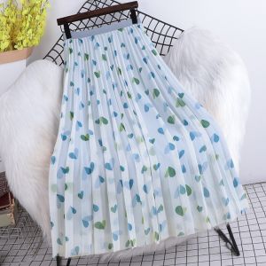 SDK154 Hearts pattern pleated  skirt in Baby Blue
