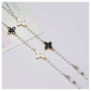 SC020 Black White four petal flower pearl sunglasses chain