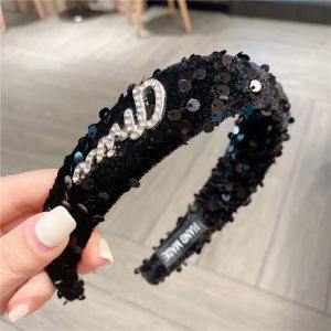 HA794 Sequin and bling crystal letter headband in Black