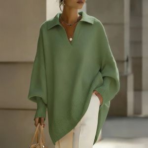 Dolman Sleeve Knit Polo Jumper