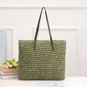 A171 Natural straw handbag in Green