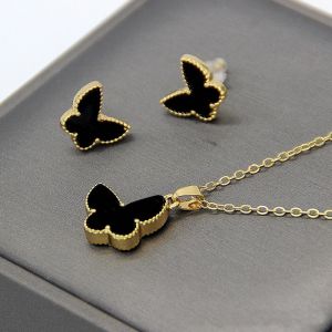 EUR142 Butterfly necklace and earrings set of 2 in Black