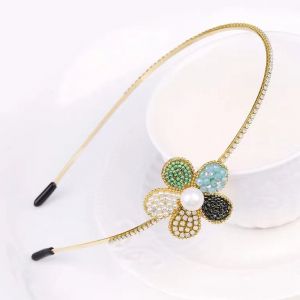 HA766 delicate small flower and pearl mix headband in Green