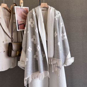 Soft Floral Knit Scarf with Tassels