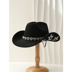 Sparkling Heart & Star Western Cowboy Hat in Black WA217