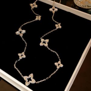 Long Layering Four Petals Necklace in Silver NEK553