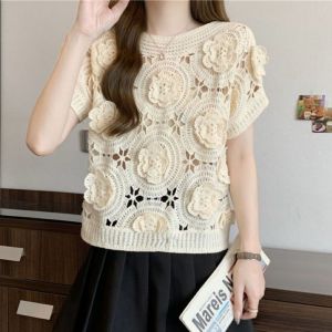 3D Rosette Coquette Crochet Knit Top