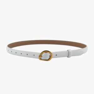 Thin Leather Belt with Gold Buckle in White