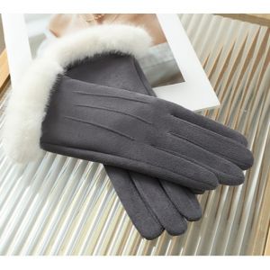 Winter Gloves with Plush White Faux Fur in Grey HA302