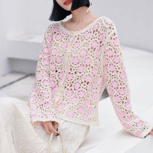 Floral Crochet Cardigan with Pearl Accents