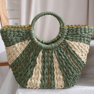 Tropical Escape Woven Beach Bag with Gold Accents