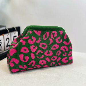Leopard Knit Cloud Pouch Bag