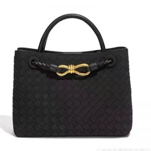 Textured Woven Tote Bag with Gold Bow Clasp