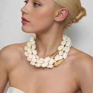Multi Layer Pearlies Ivory Necklace with Gold Accents