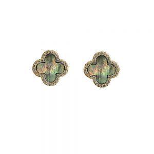 EUR309 Four petals Grey clover earrings in Gold toned