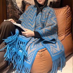 Zigzag Poncho Cape Wrap with Fringe