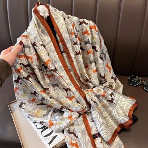 Burnt Orange & Neutral Horse Print Satin Feel Scarf