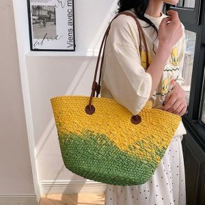 Vibrant Ombre Straw Beach Bag