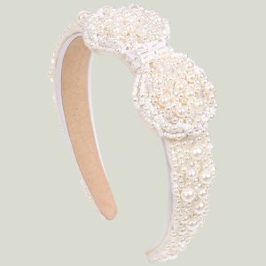 SS53 delicate pearl bow headband in Ivory