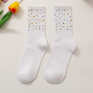 SD084 Crystals embellished socks in White