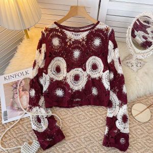 Floral Medallion Crochet Knit Sweater