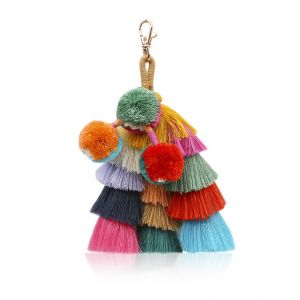 60251 pompom  bag and key charms in dark multi colours