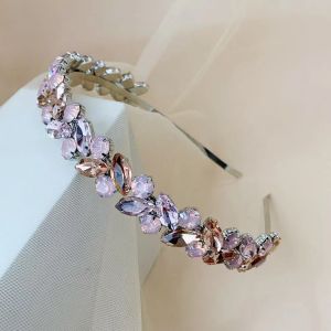HA705 Crystals and leaves headband in Pink