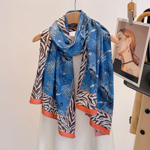Elegant Blue & Zebra Print Cotton Scarf in Blue CC379