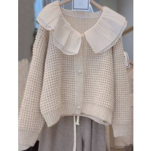 SK168 two layer of frilly large collars knitted cardigans