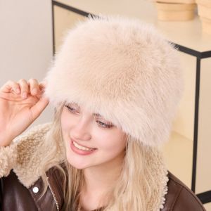 Faux Fur Soft Fluffy Winter Warm Plush Round Hat 