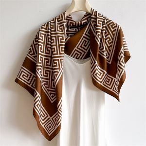 Elegant Geometric Pattern Neck Square Scarf in Chocolate F783