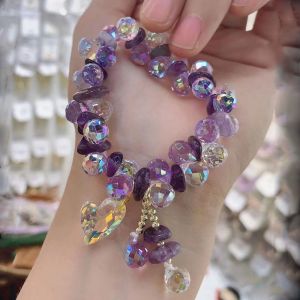 EUR342 Crystals stones charm bracelet in Purple