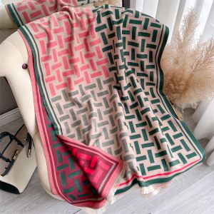 WS019 stylish character 工 wool scarf in Fuchsia/Green