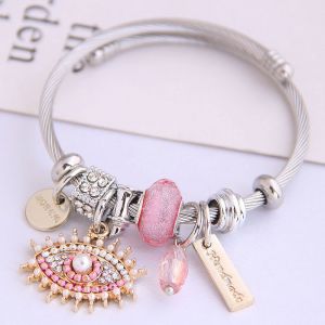 EUR216 Evil Eye bangle bracelet in baby Pink Silver plating