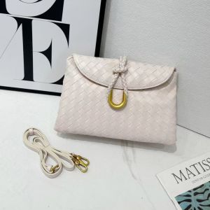 Woven Crossbody Bag with Gold Accent in Cream