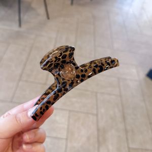Brown Leopard Print Hair Claw Clip with Glitter Heart