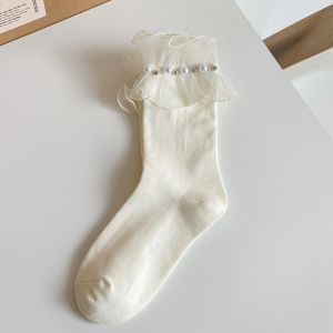 SD077 pretty pearl and lace socks in White
