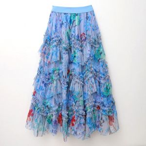 Ruffle Midi Skirt with Floral Print